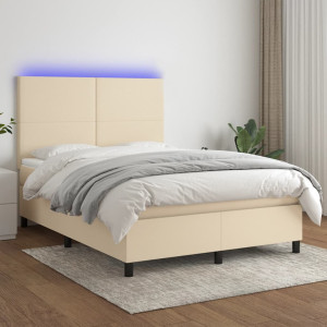 vidaXL Boxspring met matras en LED stof crèmekleurig 140x200 cm