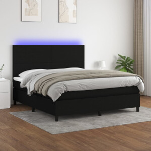 vidaXL Boxspring met matras en LED stof zwart 180x200 cm