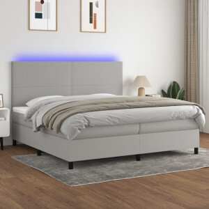 vidaXL Boxspring met matras en LED stof lichtgrijs 200x200 cm