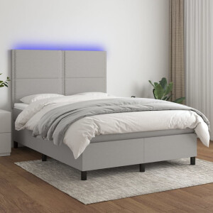 vidaXL Boxspring met matras en LED stof lichtgrijs 140x190 cm