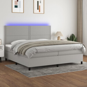 vidaXL Boxspring met matras en LED stof lichtgrijs 200x200 cm