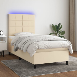vidaXL Boxspring met matras en LED stof crèmekleurig 90x190 cm