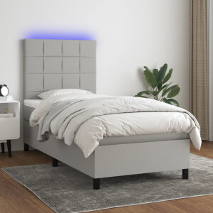 vidaXL Boxspring met matras en LED stof lichtgrijs 90x200 cm