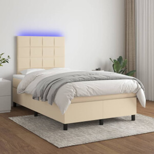 vidaXL Boxspring met matras en LED stof crèmekleurig 120x200 cm
