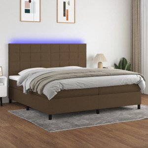 vidaXL Boxspring met matras en LED stof donkerbruin 200x200 cm