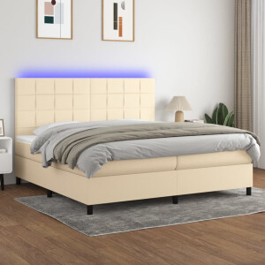 vidaXL Boxspring met matras en LED stof crèmekleurig 200x200 cm