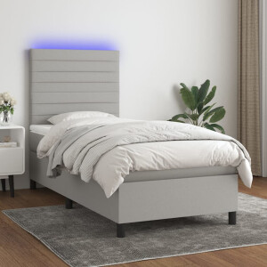 vidaXL Boxspring met matras en LED stof lichtgrijs 90x200 cm