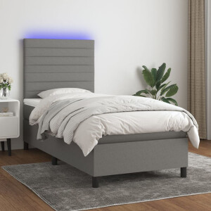 vidaXL Boxspring met matras en LED stof donkergrijs 90x200 cm