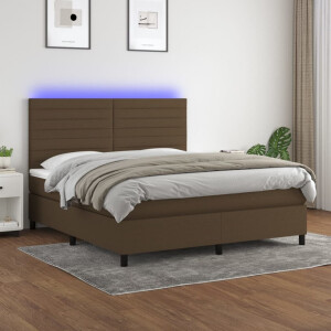vidaXL Boxspring met matras en LED stof donkerbruin 160x200 cm