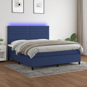 vidaXL Boxspring met matras en LED stof blauw 160x200 cm