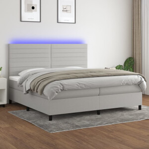 vidaXL Boxspring met matras en LED stof lichtgrijs 200x200 cm