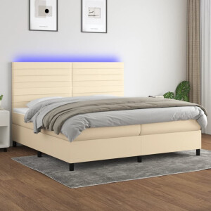 vidaXL Boxspring met matras en LED stof crèmekleurig 200x200 cm