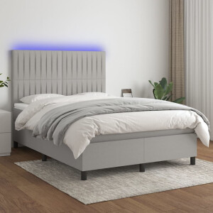 vidaXL Boxspring met matras en LED stof lichtgrijs 140x190 cm