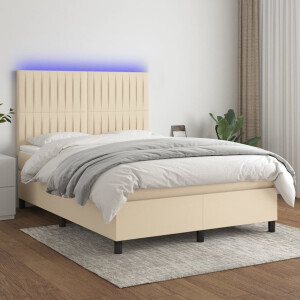 vidaXL Boxspring met matras en LED stof crèmekleurig 140x200 cm