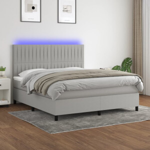 vidaXL Boxspring met matras en LED stof lichtgrijs 160x200 cm