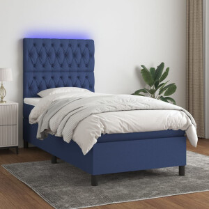 vidaXL Boxspring met matras en LED stof blauw 90x200 cm
