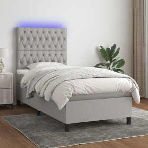 vidaXL Boxspring met matras en LED stof lichtgrijs 100x200 cm