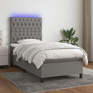 vidaXL Boxspring met matras en LED stof donkergrijs 100x200 cm