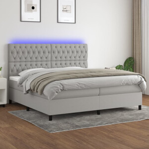 vidaXL Boxspring met matras en LED stof lichtgrijs 200x200 cm