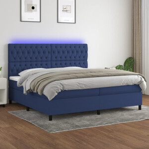 vidaXL Boxspring met matras en LED stof blauw 200x200 cm