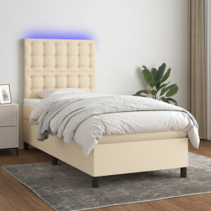 vidaXL Boxspring met matras en LED stof crèmekleurig 90x190 cm