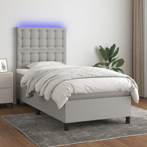 vidaXL Boxspring met matras en LED stof lichtgrijs 90x200 cm