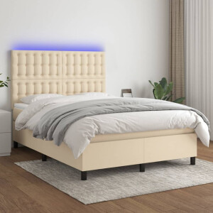 vidaXL Boxspring met matras en LED stof crèmekleurig 140x190 cm