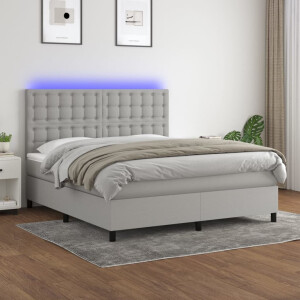 vidaXL Boxspring met matras en LED stof lichtgrijs 160x200 cm