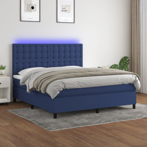 vidaXL Boxspring met matras en LED stof blauw 160x200 cm