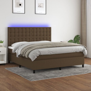 vidaXL Boxspring met matras en LED stof donkerbruin 180x200 cm