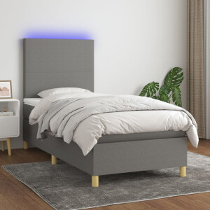vidaXL Boxspring met matras en LED stof donkergrijs 80x200 cm