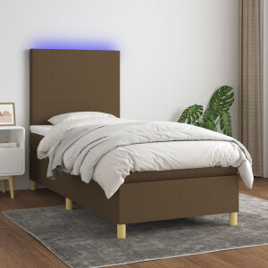 vidaXL Boxspring met matras en LED stof donkerbruin 90x190 cm