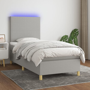 vidaXL Boxspring met matras en LED stof lichtgrijs 90x200 cm