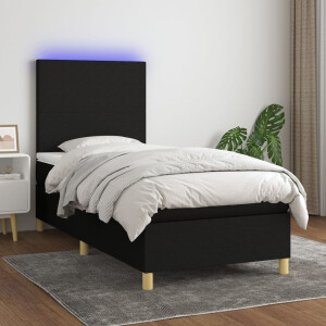 vidaXL Boxspring met matras en LED stof zwart 90x200 cm