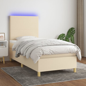 vidaXL Boxspring met matras en LED stof crèmekleurig 100x200 cm