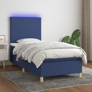 vidaXL Boxspring met matras en LED stof blauw 100x200 cm
