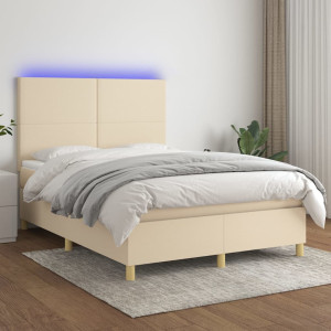 vidaXL Boxspring met matras en LED stof crèmekleurig 140x200 cm