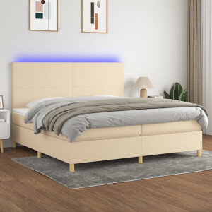 vidaXL Boxspring met matras en LED stof crèmekleurig 200x200 cm