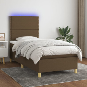 vidaXL Boxspring met matras en LED stof donkerbruin 90x190 cm