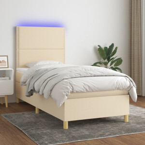 vidaXL Boxspring met matras en LED stof crèmekleurig 90x190 cm