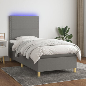 vidaXL Boxspring met matras en LED stof donkergrijs 90x200 cm