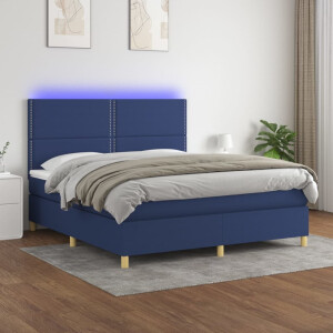 vidaXL Boxspring met matras en LED stof blauw 180x200 cm