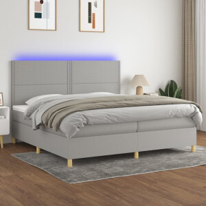 vidaXL Boxspring met matras en LED stof lichtgrijs 200x200 cm