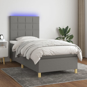 vidaXL Boxspring met matras en LED stof donkergrijs 90x190 cm