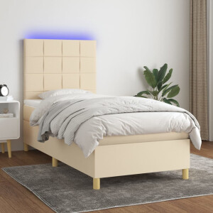 vidaXL Boxspring met matras en LED stof crèmekleurig 100x200 cm