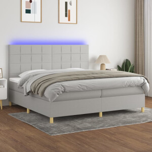 vidaXL Boxspring met matras en LED stof lichtgrijs 200x200 cm