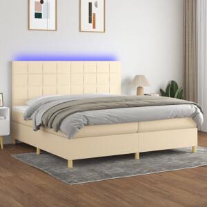 vidaXL Boxspring met matras en LED stof crèmekleurig 200x200 cm