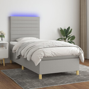 vidaXL Boxspring met matras en LED stof lichtgrijs 90x200 cm