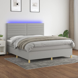 vidaXL Boxspring met matras en LED stof lichtgrijs 160x200 cm