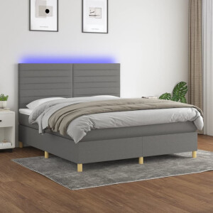 vidaXL Boxspring met matras en LED stof donkergrijs 160x200 cm